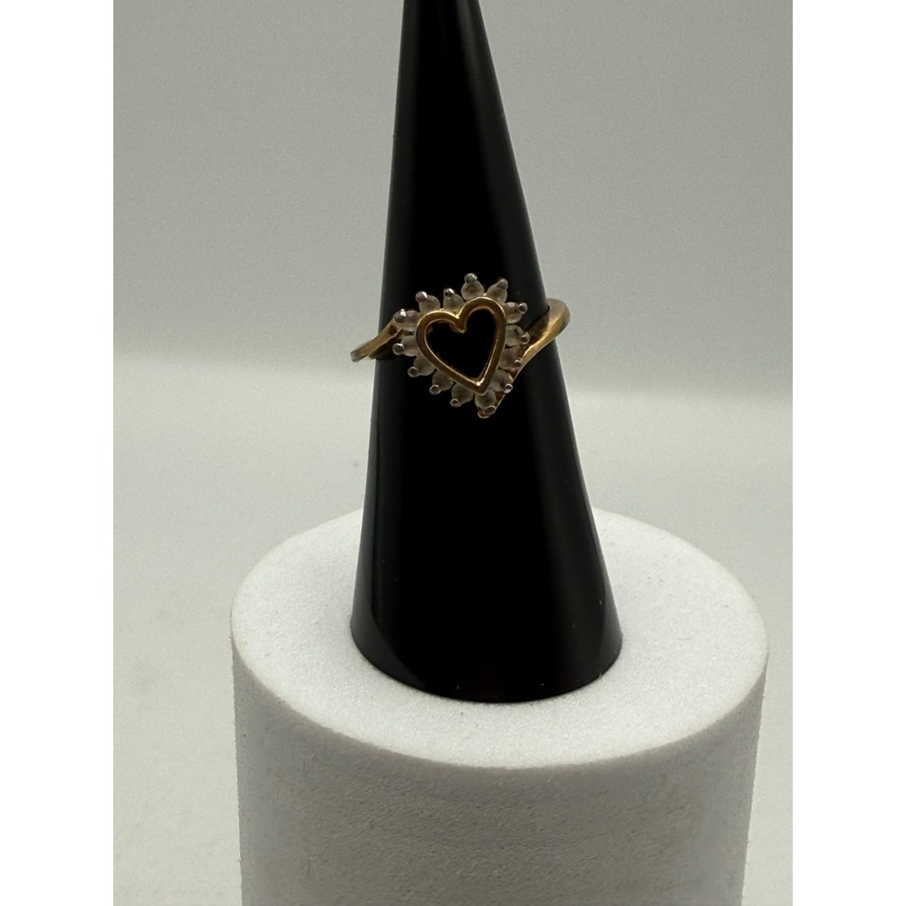 Vintage 14K GE Gold Electroplate Heart Ring Cubic Zirconia Size 6.25